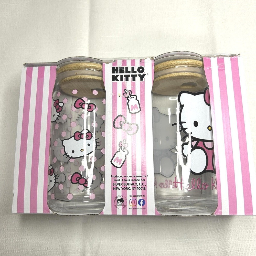 Official Hello Kitty Silver Buffalo Glass Kitchen Canisters 2pc Set‎